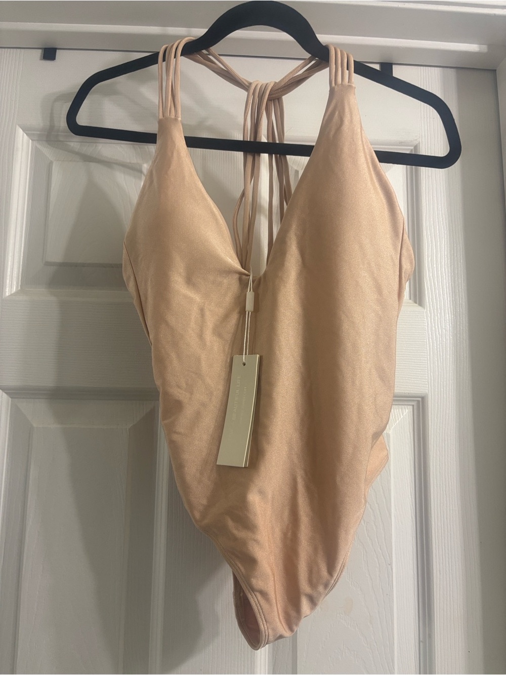 Nude Halter-Back Bandeau Swim Top